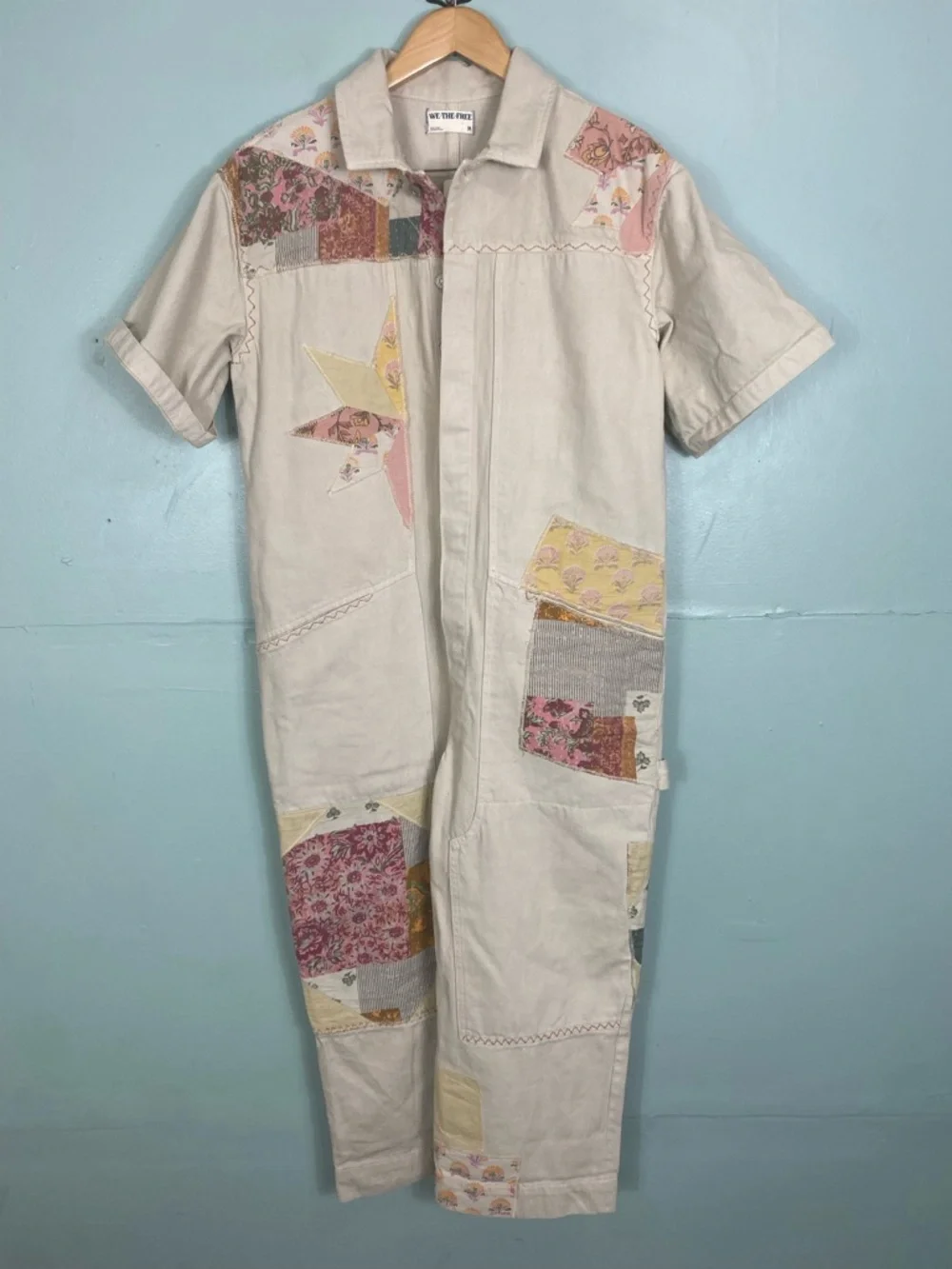 Free People We The Free Glory Days Jumpsuit Coveralls Denim Patchwork‎ Medium